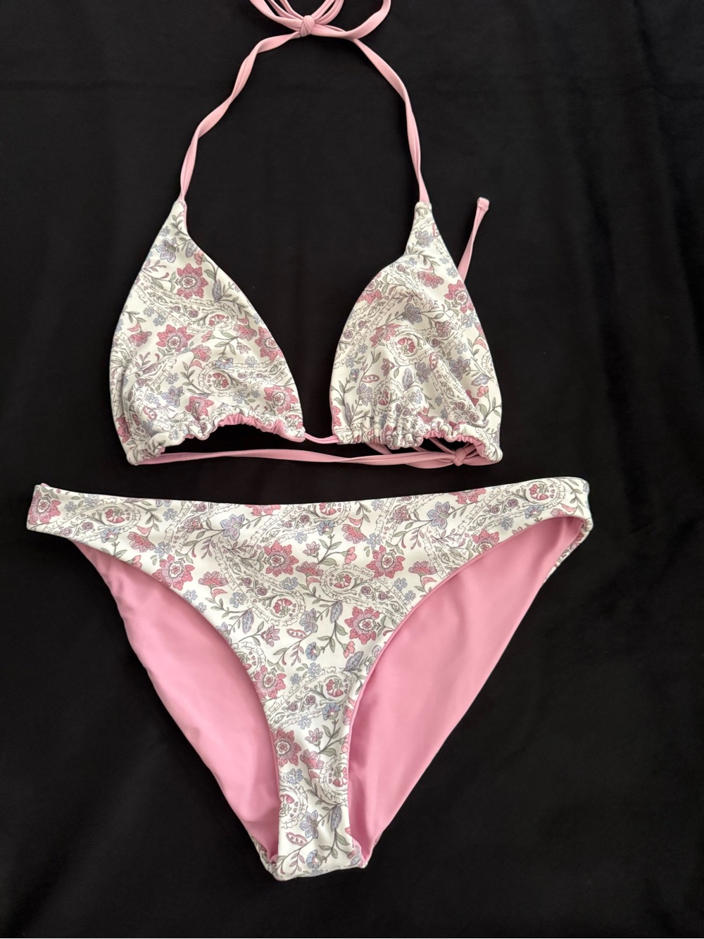 Pink Floral Print Triangle Bikini Set
